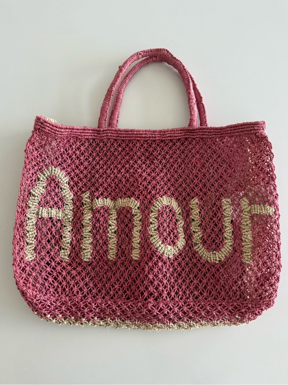 NWT The Jacksons London “Amour” Jute Beach Tote Bag Berry Natural